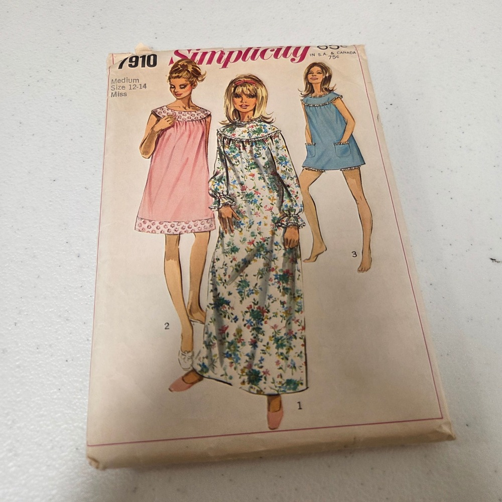 Vintage Simplicity 7910 Sewing Pattern Misses Nightgown Bloomers Size Med 12-14